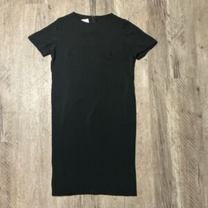 Black About Knee Length Short Sleeve Full Stretch Thicker Cotton Material